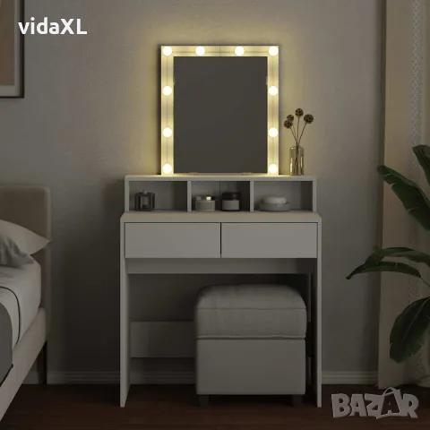 vidaXL Тоалетка с LED, бяла, 80x41x144,5 см, снимка 3 - Тоалетки - 56148137