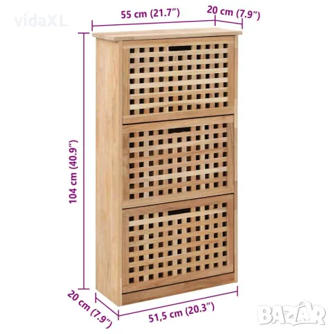 vidaXL Шкаф за съхранение на обувки, 55x20x104 cм, орехово дърво масив, снимка 7 - Шкафове - 56146467