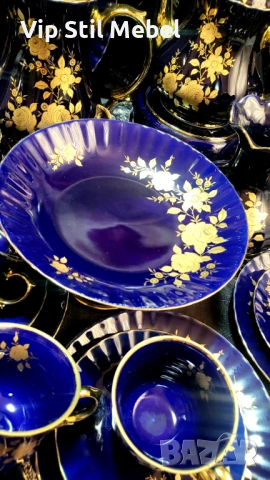 Сервиз в кобалтово синьо и с 22 карата позлата и , снимка 13 - Сервизи - 53695766