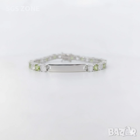 Сребърна гривна с родийно покритие, перидот и лунен камък, снимка 16 - Гривни - 52566116