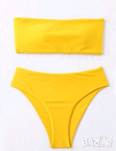 Жълт бански с висока талия, снимка 3 - Бански костюми - 35968582