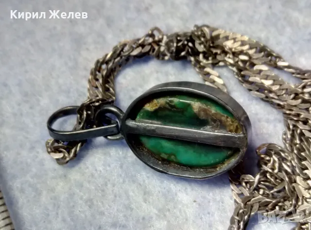 СТАРИНЕН СРЕБЪРЕН РЕТРО ПЕНДАНТ с НАТУРАЛЕН ЗЕЛЕН НЕФРИТ и СРЕБЪРНА ВЕРИЖКА МАРКОВО СРЕБРО 975 43300, снимка 2 - Антикварни и старинни предмети - 49917719