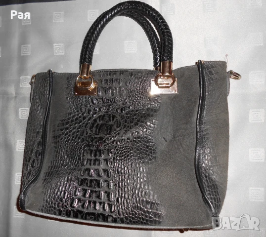 Черна кожена чанта genuine leather Made in Italy, снимка 10 - Чанти - 50687727