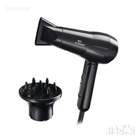 Туристически сешоар ELEKOM ЕК-833N, 1200W, с дифузер, Черен, снимка 1