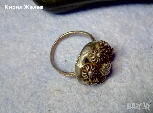 Старинен ВЪЗРОЖДЕНСКИ ФИЛИГРАНЕН СРЕБЪРЕН ПРЪСТЕН СРЕБРО ВИСОКА ПРОБА РЪЧНА КУЮМДЖИЙСКА РАБОТА 47507, снимка 9 - Антикварни и старинни предмети - 49294840