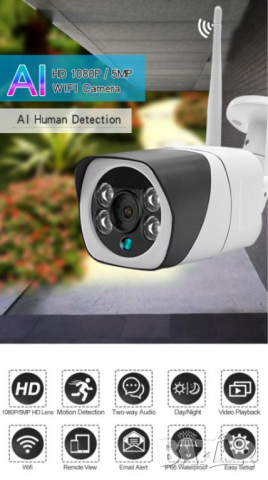 Далекобойна Ultra HD 2~5MPx IR-CUT Метална Водоустойчива H.265 Камера Цветно Нощно Виждане 64GB Слот, снимка 2 - Комплекти за видеонаблюдение - 36227253