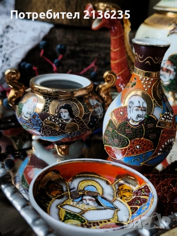 Японски порцеланов комплект – Satsuma , снимка 5 - Антикварни и старинни предмети - 51972671