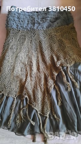 Страхотна копринена пола, отгоре с ръчно плетиво за разкош, размер по етикет ХЛ,но мисля че е Л!, снимка 1 - Поли - 42021320