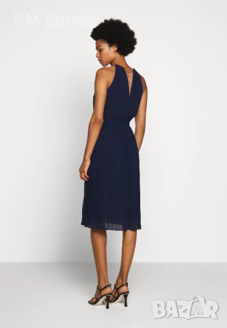 Michael Kors с вградено златисто колие миди рокля - коктейлна / парти рокля - тъмно синя, снимка 3 - Рокли - 51270778