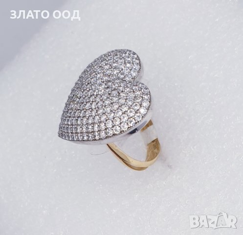 Златен пръстен 2 в 1 и медальон  сърце -14К, снимка 4 - Пръстени - 38695516