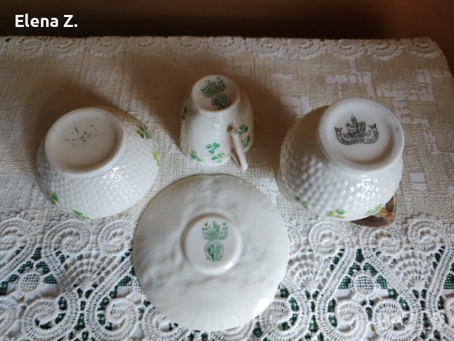 Комплект ръчно рисувани съдове Belleek Ирландия - 2, снимка 11 - Антикварни и старинни предмети - 53656456