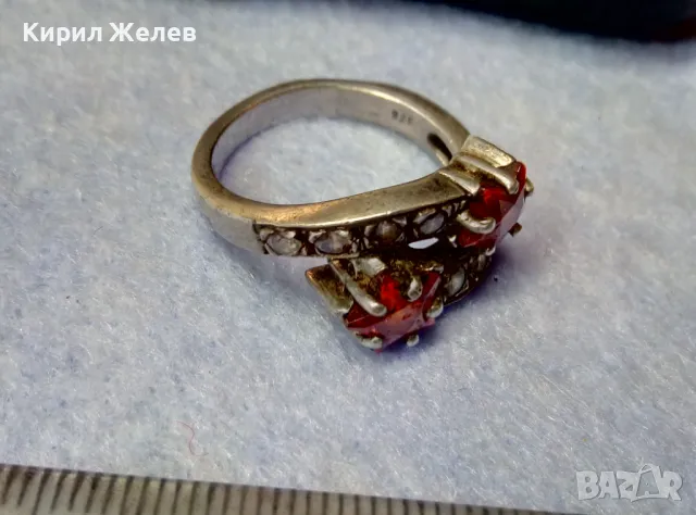 ШАРМАНТЕН СКЪПОЦЕНЕН СРЕБЪРЕН ПРЪСТЕН СРЕБРО 925 със ЗВЕЗДИЧКИ от ГРАНАТ и БЛЕСТЯЩИ ЦИРКОНИ 47491, снимка 2 - Пръстени - 49273093