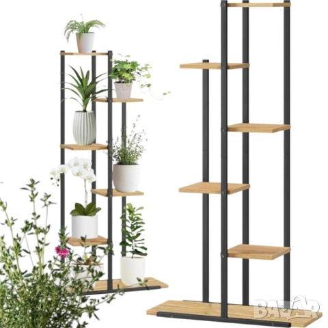 Нов Цветарник различни цветове черна/ бяла метална рамка, 6 етажерки