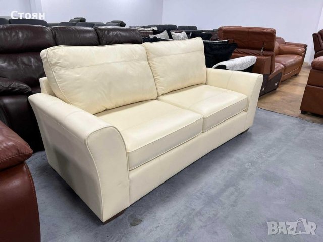 Кремав кожен диван двойка - 100 % естествена кожа, снимка 4 - Дивани и мека мебел - 39719759