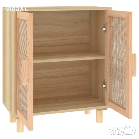 vidaXL Сайдборд, кафяв, 60x30x70 см, бор масив и естествен ратан, снимка 5 - Бюфети - 56147098
