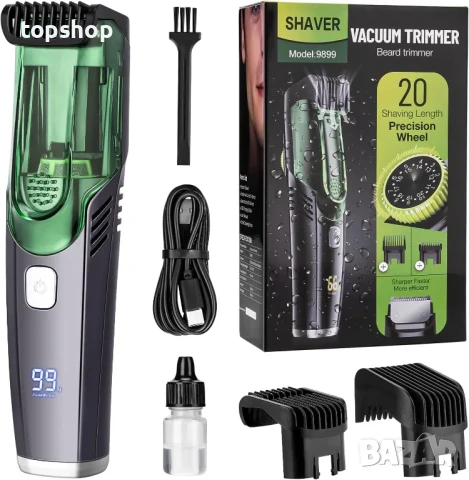 Вакуумен тример за мъжка брада с 20 регулируеми дължини и стилове, акумулаторен