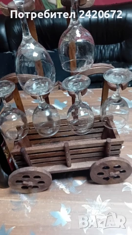 дървена  каручка  "три  дъги" чаши и  вино, снимка 1