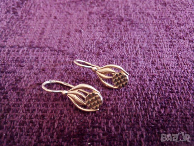 Антикварни руски златни обеци  лалета 583 /звезда, сърп и чук/, снимка 3 - Обеци - 33733031