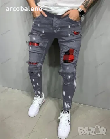 Леко еластични мъжки дънки от плътен деним от смесен памук с наклонени джобове, 3цвята, снимка 2 - Дънки - 41768879