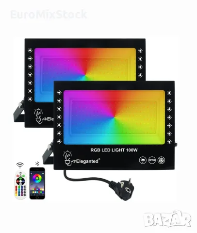 Комплект 2 бр. Смарт RGB LED Външни Прожектори Eleganted 100W | Bluetooth и Дистанционно IP66