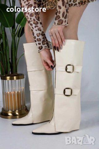 Ботуши на платформа - бежова кожа - KDK10 