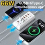 12-портово зарядно устройство за бързо зареждане, 66W, 6 USB + 6 Type C порта, 100 см кабел, снимка 5