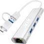 Acer USB А към Ethernet адаптер, 4-в-1 USB-А хъб с 3 USB-A 3.1 и 1Gbps RJ45 - НЯМА А към С адаптер, снимка 1
