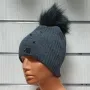 Нова зимна дамска шапка с камъчета в сив цвят с пух/помпон, снимка 1