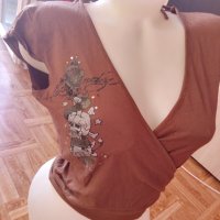 Блузка в кафяв цвят, снимка 3 - Тениски - 41360845