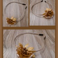 Нежна диадема с цвете в златисто - бежаво , снимка 1 - Аксесоари за коса - 35851480