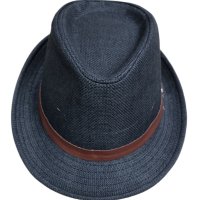 Дамска шапка унисекс бомбе черна с кожена кафява лента V:8423-6, снимка 2 - Шапки - 40314601