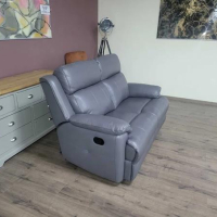Сиво-лилав кожен диван двойка с ръчен релаксиращ механизъм, снимка 8 - Дивани и мека мебел - 44701782