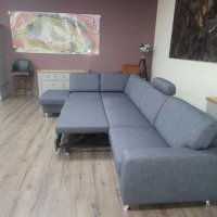 Сив ъглов диван от плат с фунция сън ZE-EM09002, снимка 3 - Дивани и мека мебел - 44216053