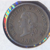 Колумбия 5 центавос 1886 година, много добра монета, снимка 1 - Нумизматика и бонистика - 36034453