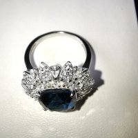 Елегантен Сребърен 925 пръстен с Родиево покритие и Натурален London Blue Топаз и Циркони!, снимка 11 - Пръстени - 42132140