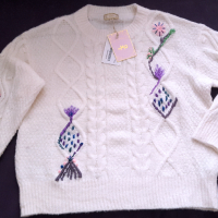 НАМАЛЕН - Нов бутиков уникален пуловер с бродерия цвят крем, снимка 14 - Блузи с дълъг ръкав и пуловери - 36370589