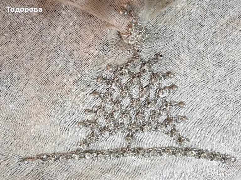 Арабски пръстен- гривна-винтидж,посребрени с филигранни цветя и звънчета, снимка 1