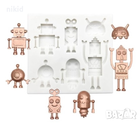 Робот роботи човечета силиконов молд форма декорация торта фондан, снимка 1