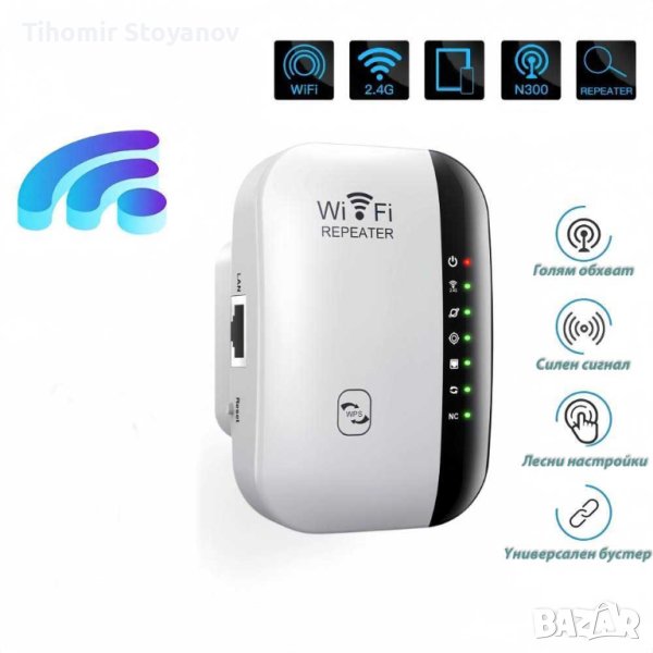 WiFi усилвател за рутер 300 Mbps разширяване на обхвата Безжичен репитер за усилване на сигнала , снимка 1