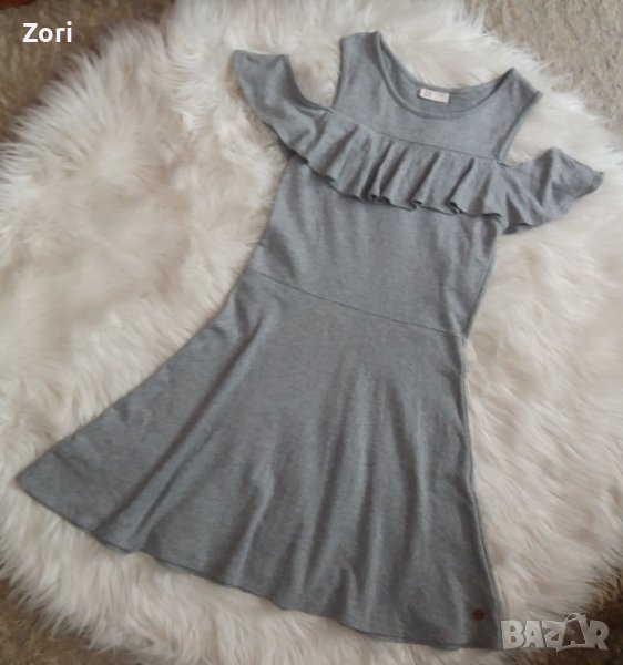 Светлосива рокля трико с отворени рамене , снимка 1