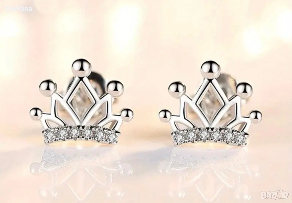 Сребърни обеци коронки, снимка 1