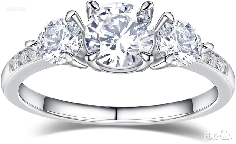 Дамски пръстени с три камъка моисанит 1.87 карата, масивно сребро 925, размер 4-11, снимка 1