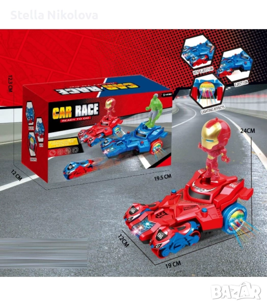Детска кола със супергерой и изтрелвачка с 2 мотора, снимка 1
