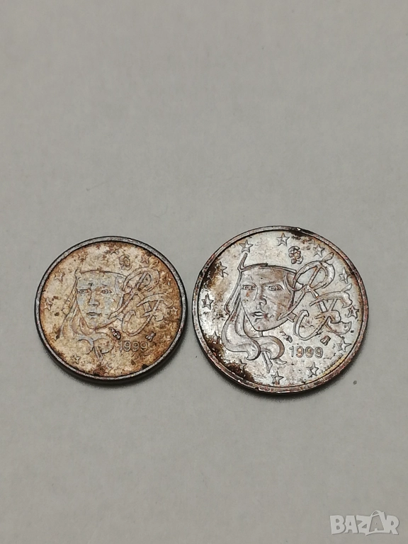 1 и 2 евроцента Франция от 1999 г., снимка 1
