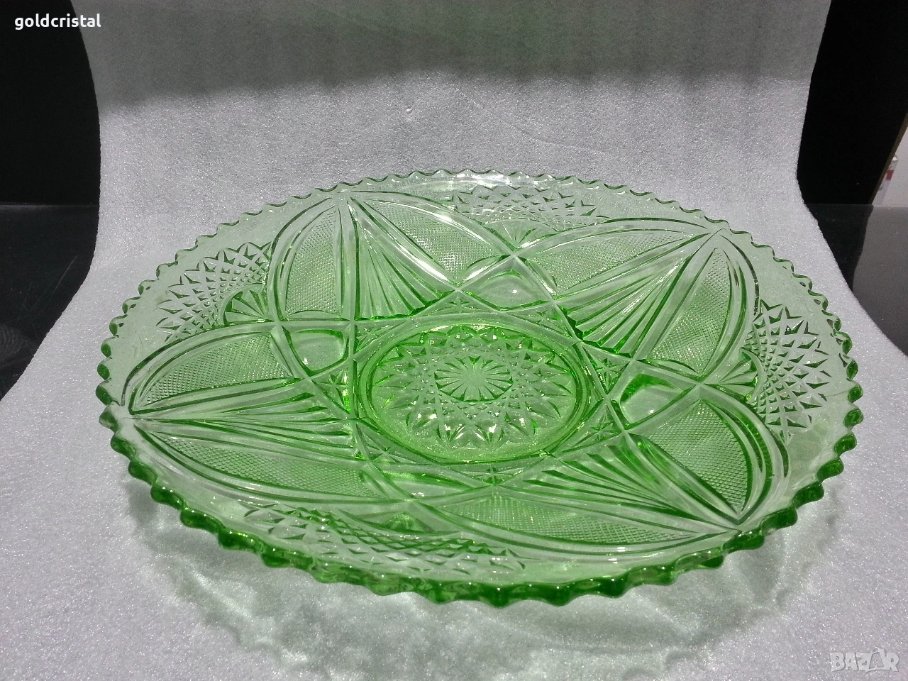Стара стъклена фруктиера цветно зелено стъкло , снимка 1