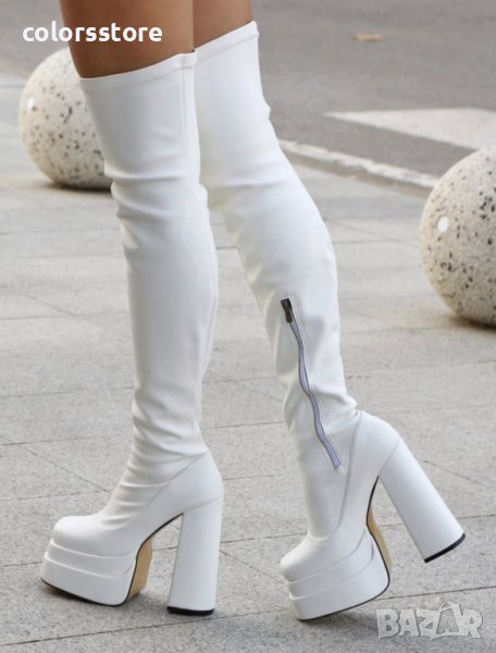 Чизми на ток - бяла кожа - VSB1, снимка 1