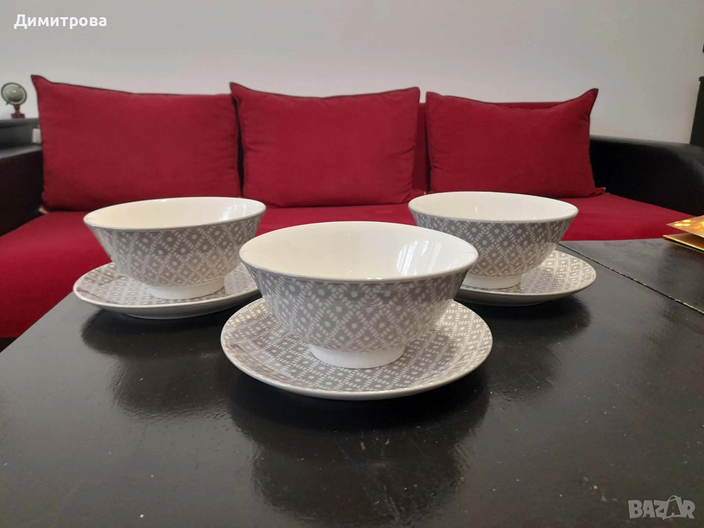 Нов порцеланов комплект за сервиране купи и чинии, снимка 1