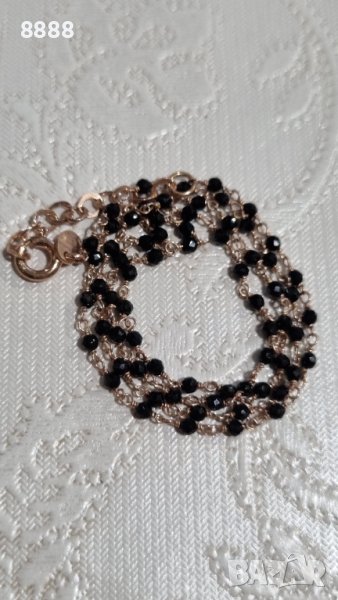 Сребърно колие с розава позлата и оникс , снимка 1