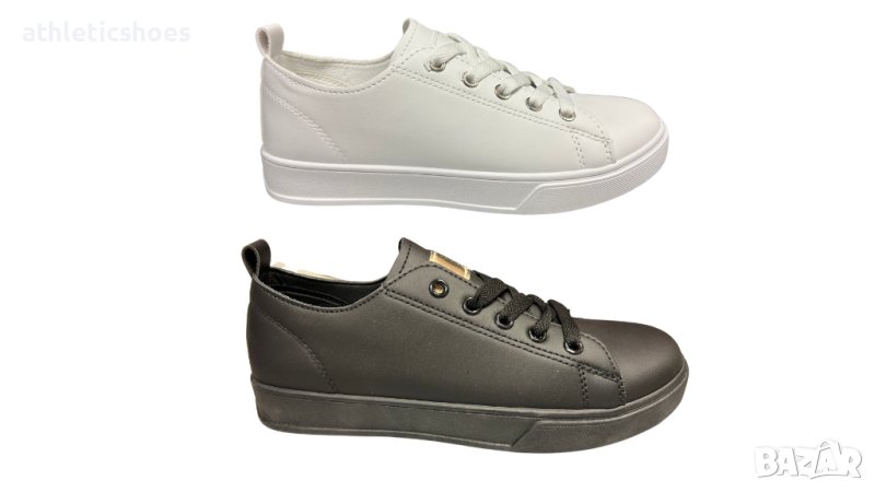 Дамски кожени гуменки в бяло и черно, снимка 1