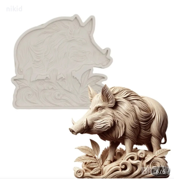 Глиган Диво прасе свиня плитък силиконов молд форма фондан декор украса лов, снимка 1